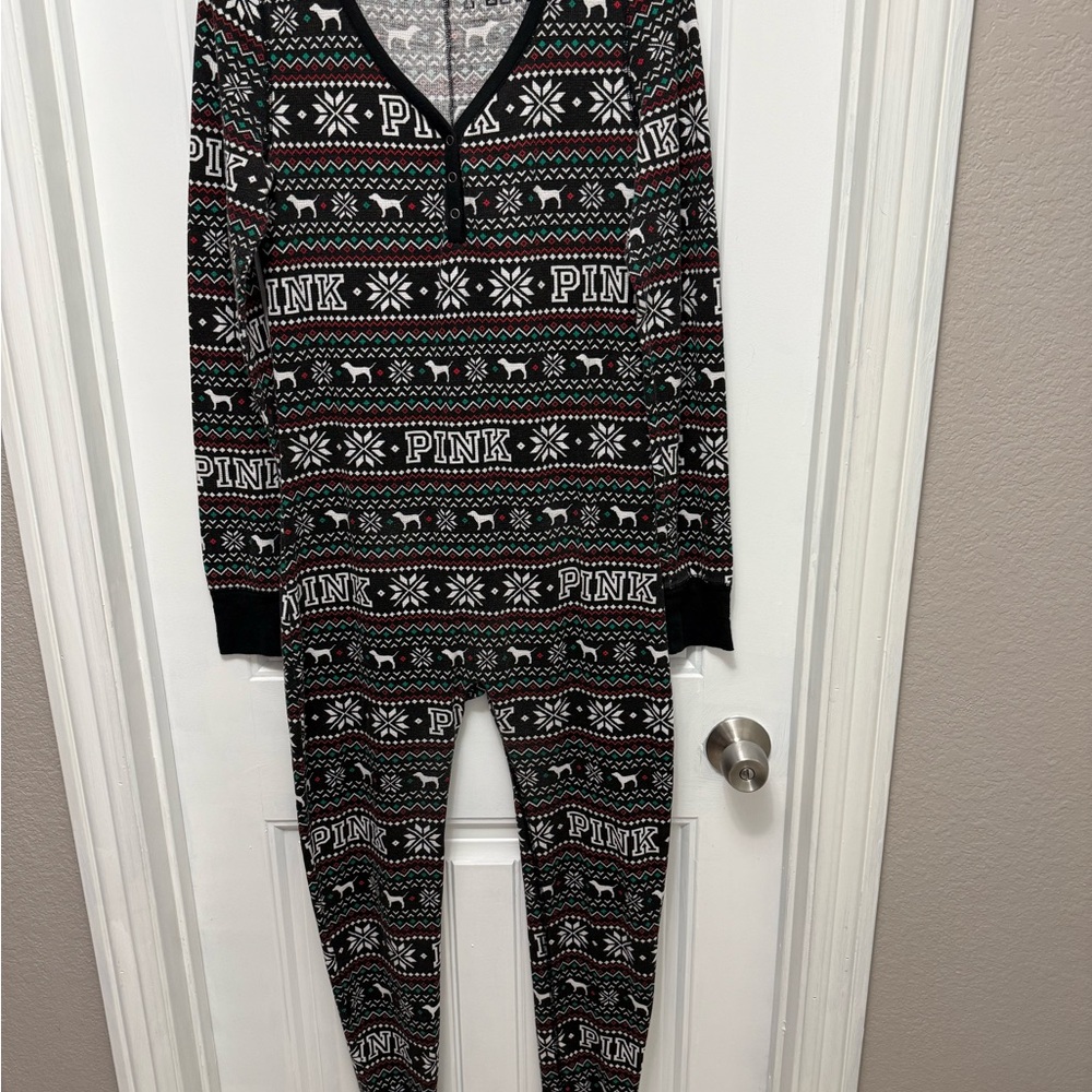 VICTORIA'S SECRET PINK FAIR ISLE THERMAL ONE PIECE LONG JANE PAJAMAS Large (Y-16